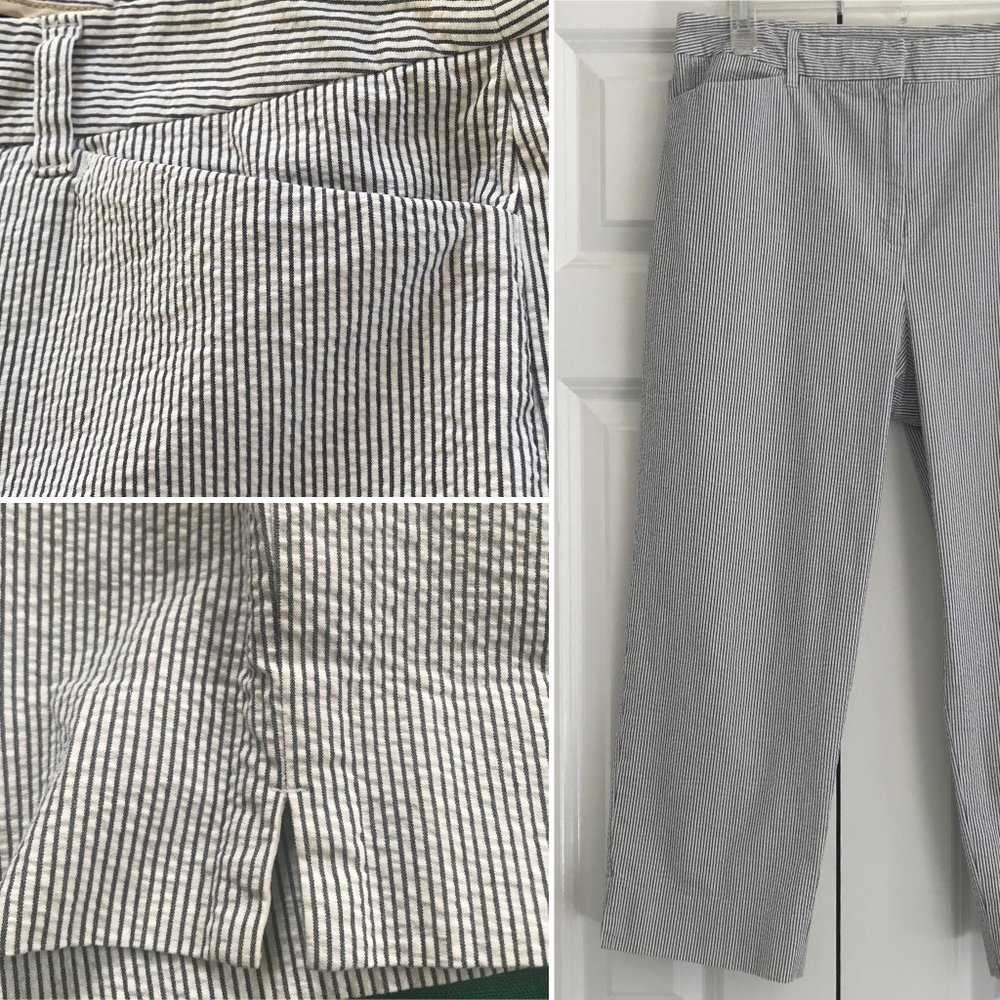 Jones New York Signature Pants Seersucker Cropped 12P Grey White Stripe EUC